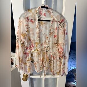 Grace & Lace Floral Sheer Blouse - Pink, Cream, Brown